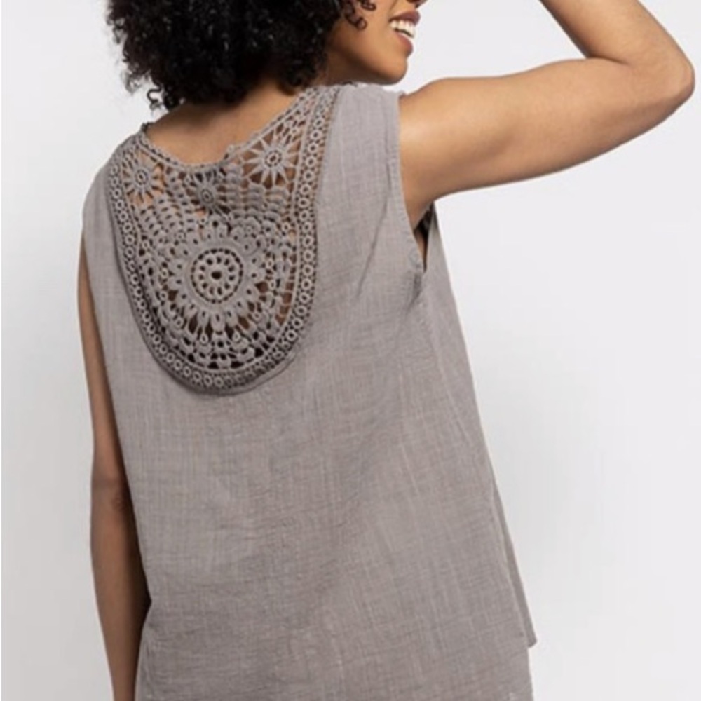 Taupe back lace tank